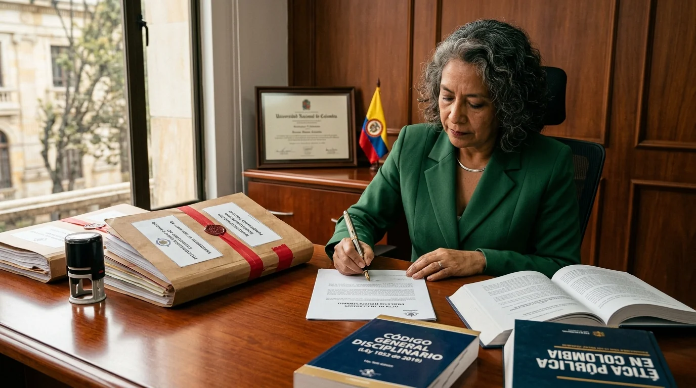 Abogada especialista estructurando descargos en expediente con Código General Disciplinario